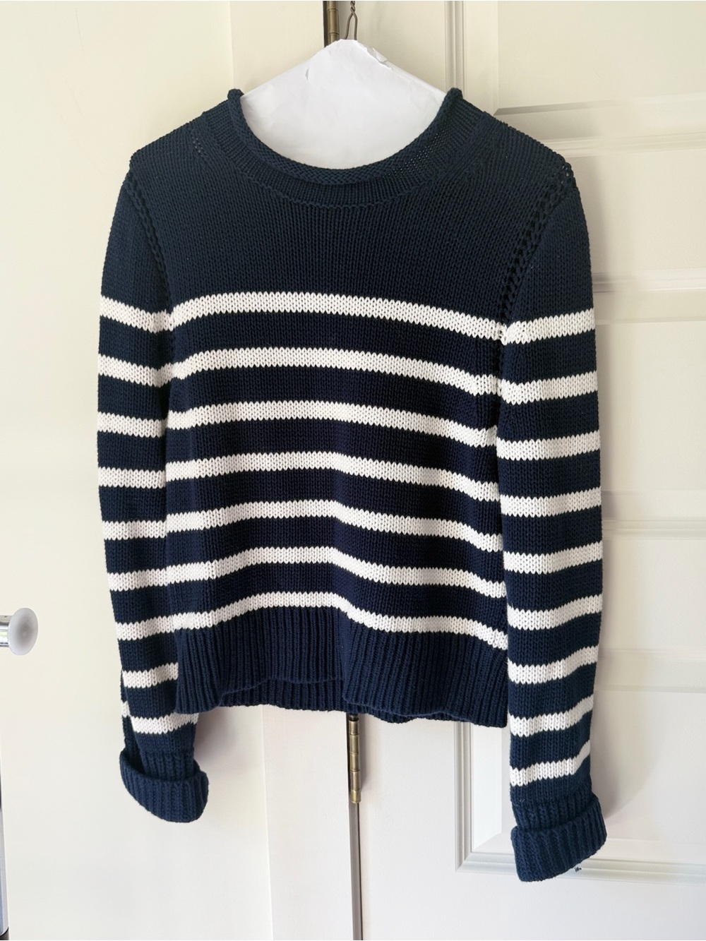 J. Crew Navy & White Striped Crewneck Sweater